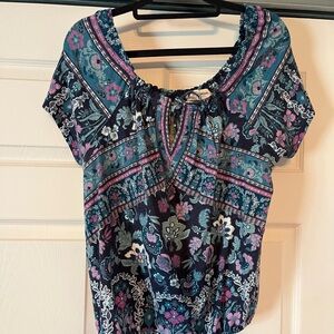 Lucky Brand Floral Bohemian Women's Top - Blue and Pink Largr